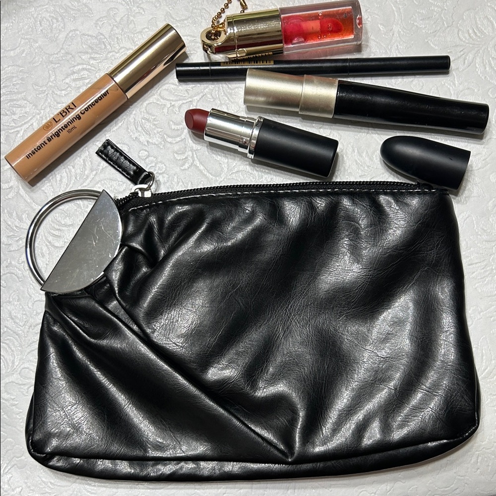 Black Leather Clutch with Silver Accent